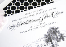 Load image into Gallery viewer, Palm Springs Sign Skyline Hand Drawn Save the Date Cards (set of 25 cards)
