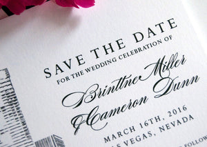 Aria Hotel, Las Vegas Destination Wedding Skyline Save the Date Cards (set of 25 cards and white envelopes)