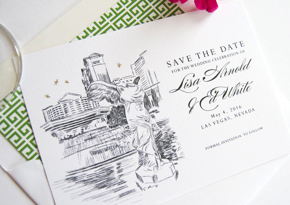 Caesars Palace Las Vegas Starry Night Hand Drawn Skyline Save the Date Cards (set of 25 cards)