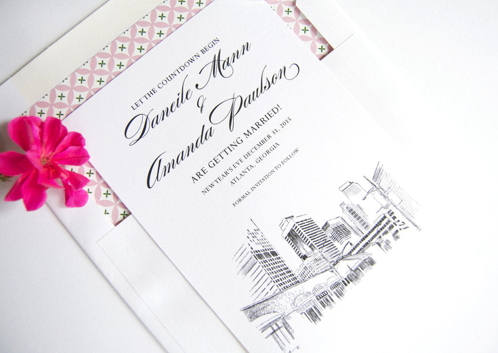 Atlanta, Georgia Wedding Skyline Save the Date Cards, Save the Dates (set of 25 cards and white envelopes)