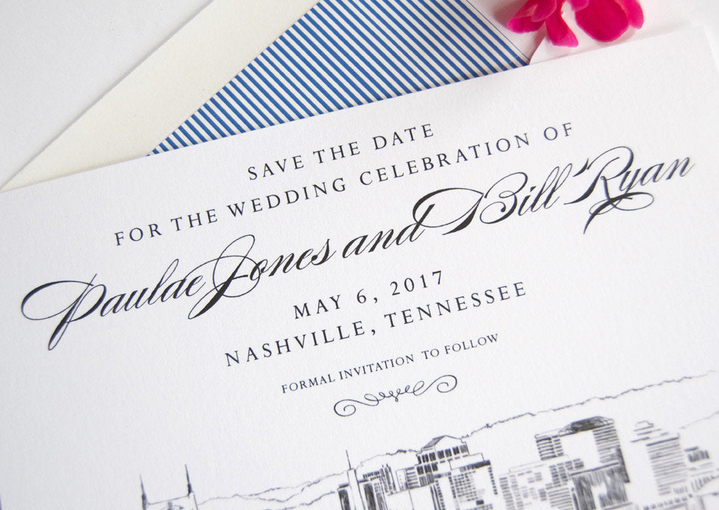 Nashville Skyline Wedding Save the Date Cards (set of 25 cards)