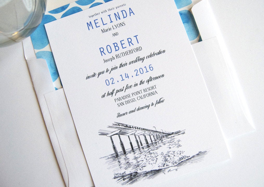 Ocean Beach, San Diego Beach Wedding Invitations Package (Sold in Sets of 10 Invitations, RSVP Cards + Envelopes)