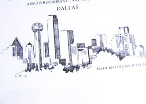 Dallas Skyline Hand Drawn Rehearsal Dinner Invitations (set of 25 cards)