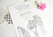 Load image into Gallery viewer, New York 5th Ave Clock Skyline Rehearsal Dinner Invitations (set of 25 cards)
