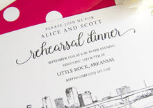 Load image into Gallery viewer, Little Rock, Arkansas Skyline Hand Drawn Rehearsal Dinner Invitations (set of 25 cards)
