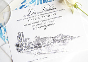 Hawaii Destination Weddings Skyline Rehearsal Dinner Invitations (set of 25 cards)