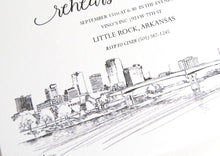 Load image into Gallery viewer, Little Rock, Arkansas Skyline Hand Drawn Rehearsal Dinner Invitations (set of 25 cards)
