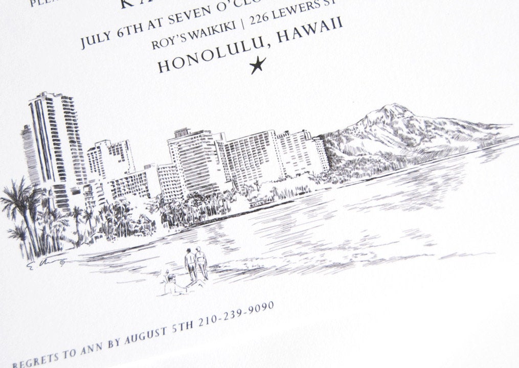 Hawaii Destination Weddings Skyline Rehearsal Dinner Invitations (set of 25 cards)