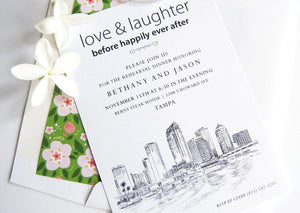 Tampa Skyline Weddings Rehearsal Dinner Invitations (set of 25 cards)