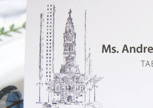 Philadelphia City Hall Skyline Folded Place Cards (Set of 25 Cards)