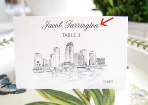 City Skyline or Fairytale Folded Place Cards Personalized with Guest Names (Set of 25 Cards)