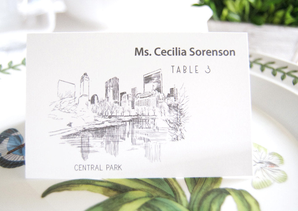 New York Central Park Skyline Folded Place Cards (Set of 25 Cards)