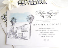 Load image into Gallery viewer, O&#39;Donnell House Palm Springs Skyline Weddings Rehearsal Dinner Invitations (set of 25 cards)
