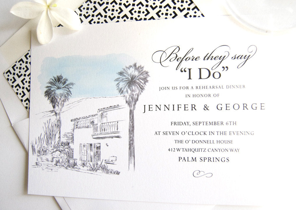 O'Donnell House Palm Springs Skyline Weddings Rehearsal Dinner Invitations (set of 25 cards)
