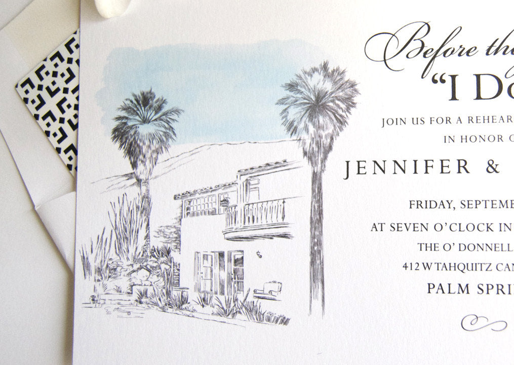 O'Donnell House Palm Springs Skyline Weddings Rehearsal Dinner Invitations (set of 25 cards)