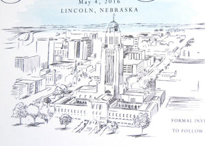 Lincoln, Nebraska Skyline Hand Drawn Save the Date Cards (set of 25 cards)