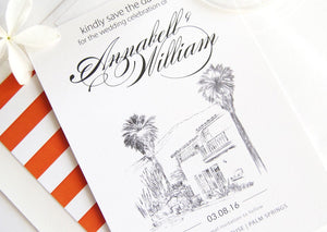 O'Donnell House Palm Springs Skyline Hand Drawn Save the Date Cards (set of 25 cards)