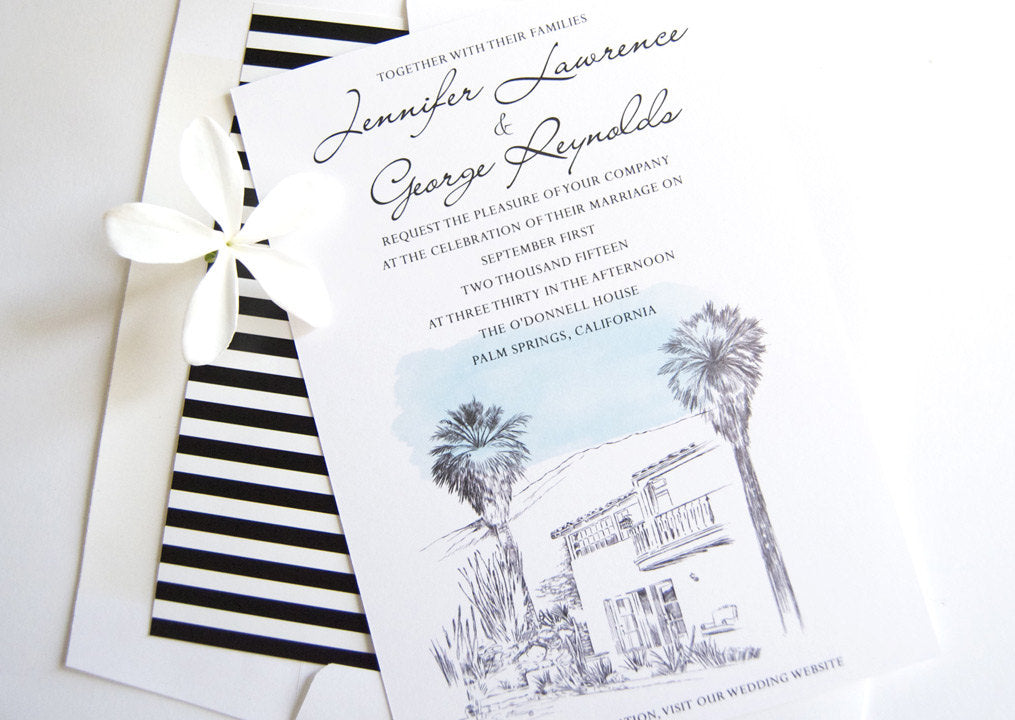 O'Donnell House Palm Springs Skyline Wedding Invitation, Destination Wedding  (Sold in Sets of 10 Invitations, RSVP Cards + Envelopes)