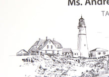Load image into Gallery viewer, Portlandhead Light House Skyline Place Cards Personalized with Guests Names (Sold in sets of 25 Cards)
