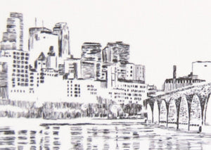 Minneapolis Skyline Hand Drawn Place Cards Personalized with Guests Names (Sold in sets of 25 Cards)
