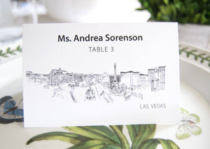 Las Vegas Skyline Place Cards Personalized with Guests Names (Sold in sets of 25 Cards)