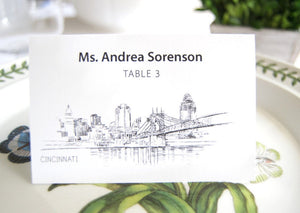 Cincinnati Skyline Place Cards Personalized with Guests Names (Sold in sets of 25 Cards)