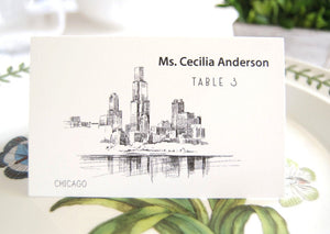 Chicago Skyline Place Cards Personalized with Guests Names (Sold in sets of 25 Cards)