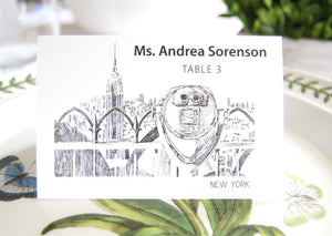 Empire State Building, New York Skyline Place Cards Personalized with Guests Names (Sold in sets of 25 Cards)