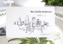 Load image into Gallery viewer, Kansas City Skyline Place Cards Personalized with Guests Names(Sold in sets of 25 Cards)
