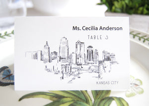 Kansas City Skyline Place Cards Personalized with Guests Names(Sold in sets of 25 Cards)
