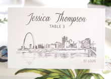 Load image into Gallery viewer, St. Louis Skyline Place Cards Personalized with Guests Names (Sold in sets of 25 Cards)
