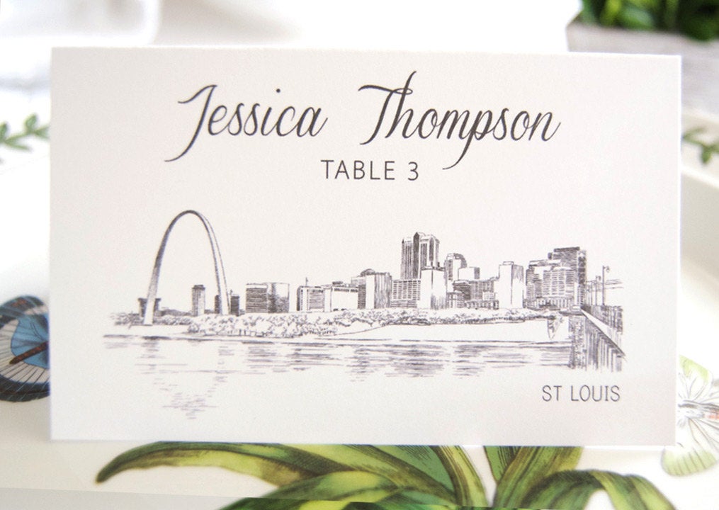 St. Louis Skyline Place Cards Personalized with Guests Names (Sold in sets of 25 Cards)