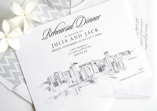 Santa Fe, New Mexico Skyline Rehearsal Dinner Invitations (set of 25 cards)