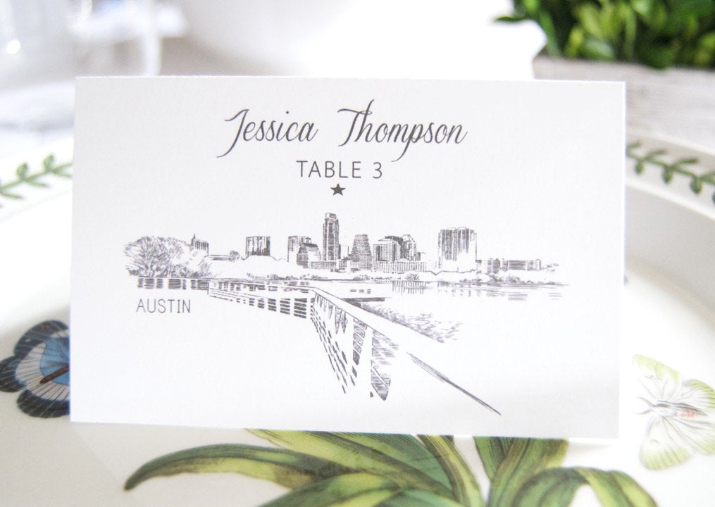 Austin Skyline Folded Place Cards (Set of 25 Cards)