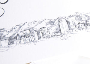 Salt Lake City Skyline Hand Drawn LDS Wedding Invitation Package (Sold in Sets of 10 Invitations, RSVP Cards + Envelopes)