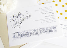 Load image into Gallery viewer, Salt Lake City Skyline Hand Drawn LDS Wedding Invitation Package (Sold in Sets of 10 Invitations, RSVP Cards + Envelopes)
