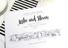 Load image into Gallery viewer, Salt Lake City Skyline LDS Save the Date Cards (set of 25 cards)
