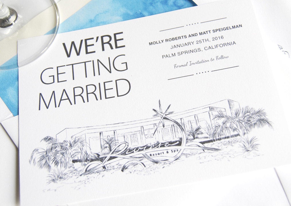 Riviera Palm Springs Destination Wedding Save the Date Cards (set of 25 cards)