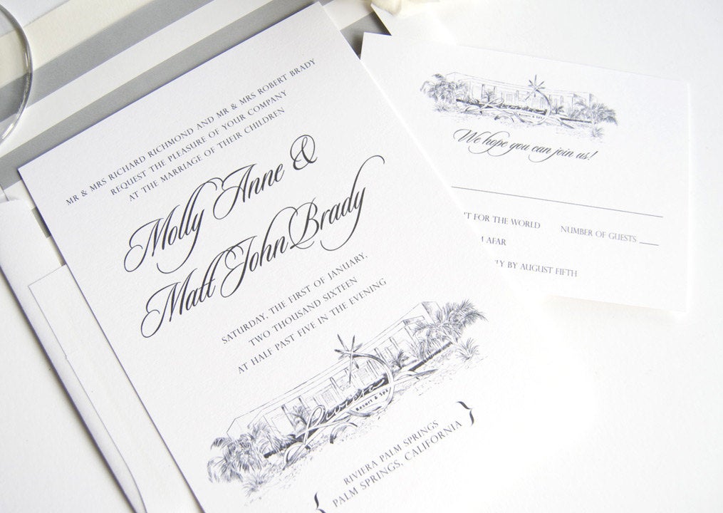 Riviera Palm Springs Destination Wedding Invitation Package (Sold in Sets of 10 Invitations, RSVP Cards + Envelopes)