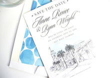 Load image into Gallery viewer, Key West Skyline Hand Drawn Save the Date Cards (set of 25 cards)
