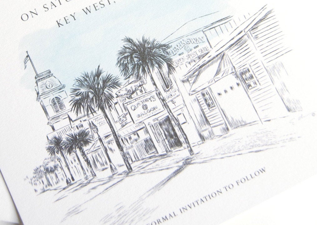 Key West Skyline Hand Drawn Save the Date Cards (set of 25 cards)