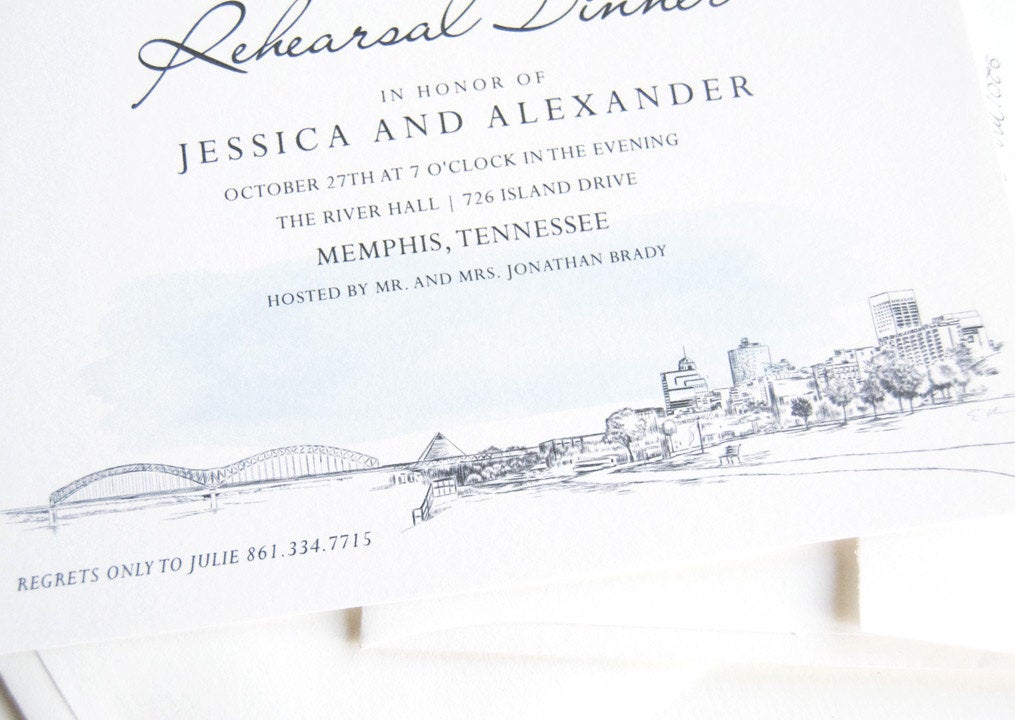 Memphis Skyline with the Pyramid Arena Rehearsal Dinner Invitations (set of 25 cards)