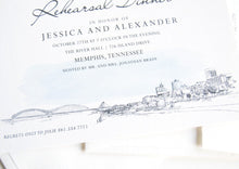 Load image into Gallery viewer, Memphis Skyline with the Pyramid Arena Rehearsal Dinner Invitations (set of 25 cards)
