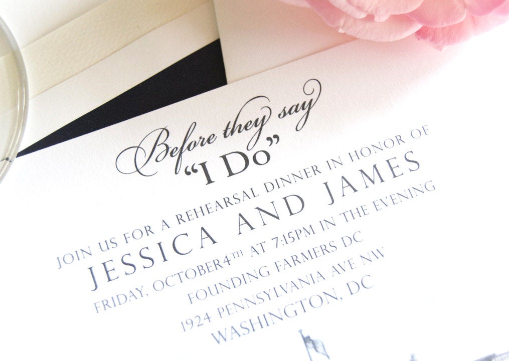 The White House, Washington DC Skyline Rehearsal Dinner Invitations (set of 25 cards)