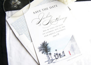 The Parker Palm Springs Destination Wedding Hand Drawn Skyline Save the Date Cards (set of 25 cards and white envelopes)