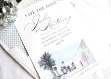 Load image into Gallery viewer, The Parker Palm Springs Destination Wedding Hand Drawn Skyline Save the Date Cards (set of 25 cards and white envelopes)
