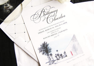 The Parker Palm Springs Destination Wedding Skyline Hand Drawn Rehearsal Dinner Invitations (set of 25 cards)