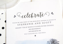 Load image into Gallery viewer, Universal Studios Skyline Hand Drawn Rehearsal Dinner Invitations (set of 25 cards)
