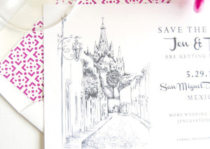 San Miguel, Mexico Skyline Destination Wedding Save the Date Cards (set of 25 cards)