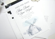 Load image into Gallery viewer, The Hamptons Hand Drawn Windmill  Save the Date Cards (set of 25 cards and white envelopes)
